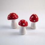 Tiny Red Trio Of Toadstools Figurine Or Terrarium..