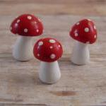Tiny Red Trio Of Toadstools Figurine Or Terrarium..