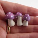 Tiny Heather Purple Trio Of Toadstools Figurine Or..