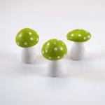 Tiny Trio Of Toadstools Chartreuse Green Fantasy..