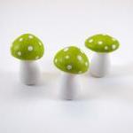 Tiny Trio Of Toadstools Chartreuse Green Fantasy..