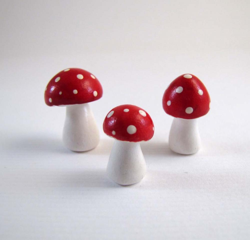 Tiny Red Trio Of Toadstools Figurine Or Terrarium Decoration Made To Order