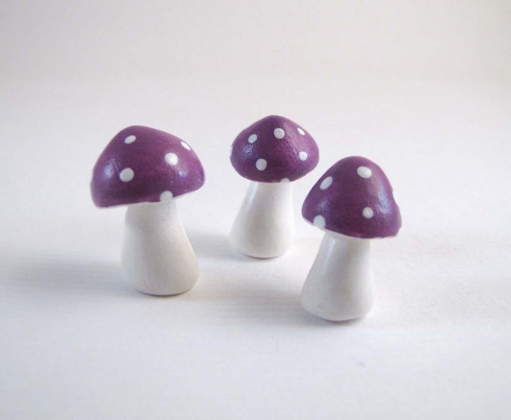 Tiny Heather Purple Trio Of Toadstools Figurine Or Terrarium Decoration Made To Order
