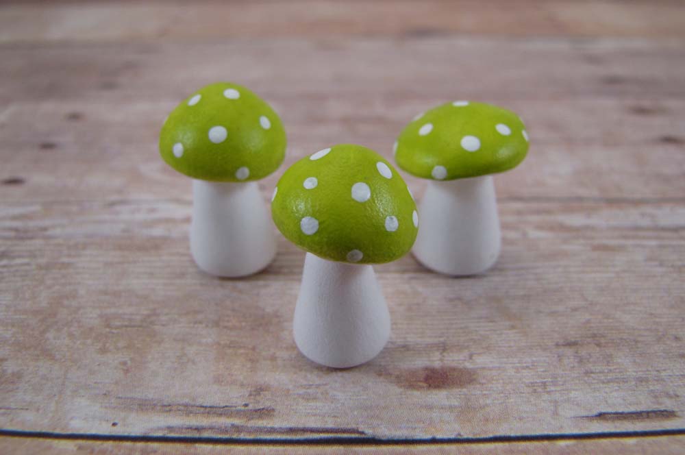 Tiny Trio Of Toadstools Chartreuse Green Fantasy Figurine Or Terrarium Decoration Made To Order